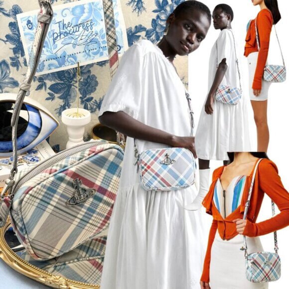 🆕 VIVIENNE WESTWOOD 🧿 NWOT Anna Camera Bag, Red/Blue Madras Check - AUTHENTIC - Picture 1 of 14